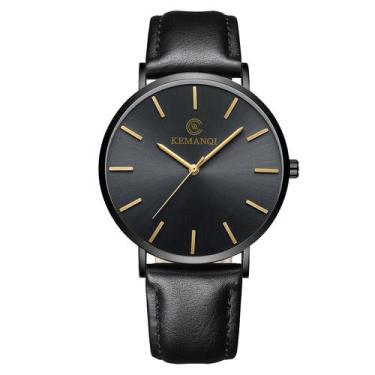Imagem de Relógio masculino moderno ultra fino minimalista pulseira de couro fin