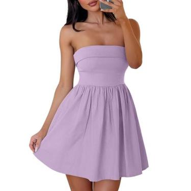 Imagem de Vestido ZESICA Summer Strapless Mini 2025 Off Shoulder Purple