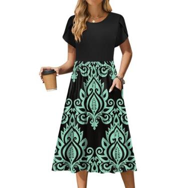 Imagem de Vestido Zeagoo Summer Casual Floral Vestido de Verão Preto Plus Size G