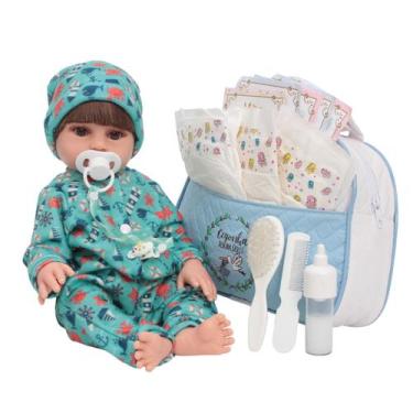 Imagem de Bebê Reborn Boneco Realista Menino Bolsa Kit Acessórios - Cegonha Rebo