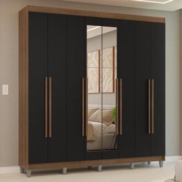 Imagem de Guarda-roupa Casal Com Pés 8 Portas Batentes Com Espelho Rustic-preto-