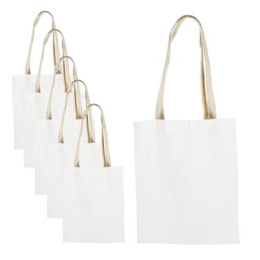 Imagem de ModParty Sacola branca com alças douradas (conjunto de 6) – Bolsa de presente personalizada DIY para casamentos, eventos e projetos de artesanato – Sacola de compras em branco reutilizável para vinil