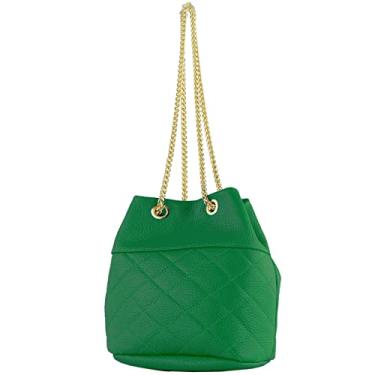 Imagem de modamoda de T245/T246 Bolsa feminina de couro italiano, fecho de corrente dourada, 20 x 14 cm, Folha verde/couro, Small
