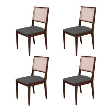 Imagem de Kit 4 Cadeiras de Jantar Suellen em Madeira e Mdf Castanho Linho Cinza Grafite