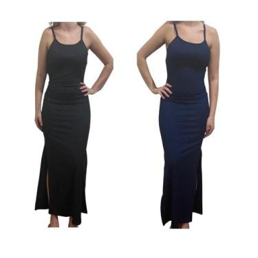 Imagem de KIT C/2 Vestidos Longo Canelado com Fenda - Emporio J, Preto, Marinho,