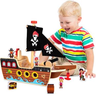 Imagem de Conjunto de brinquedos Pirate Ship ArtCreativity Wooden para crianças 
