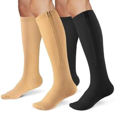 Imagem de Meias de compressão FOFLORA Zipper para mulheres e homens, 2 pares