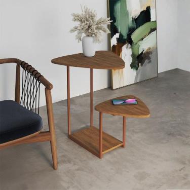 Imagem de Mesal Lateral Cibele Tampo Esfiha Ferro Cobre Tampo Freijó - CASA PRIM