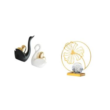 Imagem de Fenteer Estatuetas de Cisne, Ornamento de Mesa, Artesanato, Decoração de Casal, Decoração de Mesa, Estátuas para Estante, Entrada, Folha, Estátua de Ferro, Pr