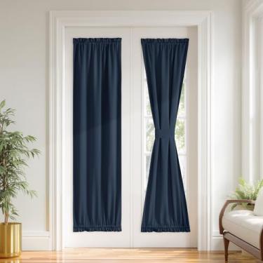 Imagem de PONY DANCE Cortina de porta francesa para porta de pátio de vidro frontal, 100% blackout com bolso duplo para varão, cortinas de cozinha de privacidade, escurecimento de quarto, cobertura de janela