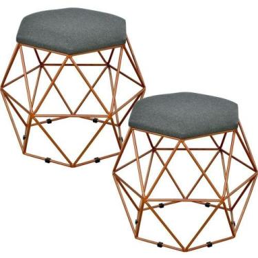 Imagem de Kit 02 Puffs Aramado Bronze Six L02 Linho Chumbo - LYAM DECOR