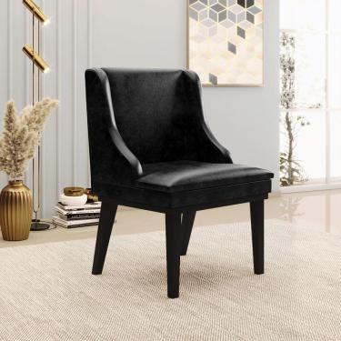 Imagem de Cadeira Decorativa Sala De Jantar Base Fixa De Madeira Firenze Pu Preto Brilho G19 - Gran Belo