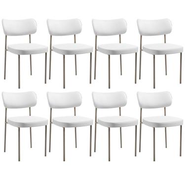 Imagem de Kit 08 Cadeiras Decorativas Para Sala De Jantar Melina Base Arena L02 Facto Branco - Lyam Decor