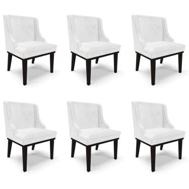 Imagem de Kit 6 Cadeiras Decorativas Sala De Jantar Base Fixa De Madeira Firenze Pu Branco Brilho/preto G19 - Gran Belo