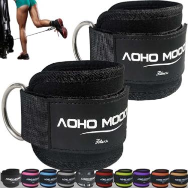 Imagem de AOHO MOOON Alças de tornozelo ajustáveis e confortáveis para máquinas de cabos, alças de perna de ginástica, punhos no tornozelo para exercícios de glúteos, alças de pé para kickback, tamanho único