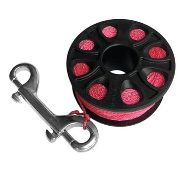 Imagem de harayaa Equipamento de mergulho de 3 polegadas Ree 30M Linha de nylon fluorescente compacta para navegação subaquática com gancho duplo de aço inoxidável, Rosa Fluorescente
