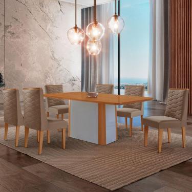 Imagem de Mesa De Jantar Isadora 180cm Tampo Mdf Laminado Veludo Capuccino Naturale Off White