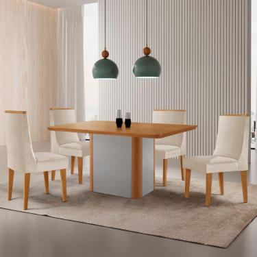 Imagem de Mesa De Jantar Isadora 120cm Tampo Mdf Laminado Veludo Creme Naturale Off White