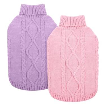 Imagem de Idepet Suéter clássico para cães, pacote com 2, tricô para filhotes, pulôver pequeno, gola rolê, roupas quentes para cães para clima frio, moletom de malha de inverno (rosa + roxo, 2GG)