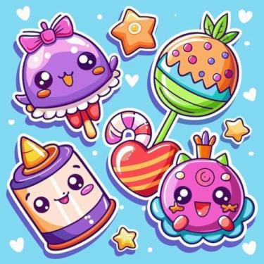 Imagem de Adesivo Decorativo Infantil Kawai Candy para Quarto, Caderno e Parede Cute Sticker 40x40cm