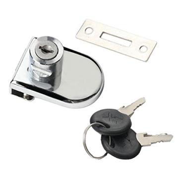 Imagem de Fechadura de armário de vidro deslizante com chaves, trava de exibição de fácil instalação, acabamento cromado para vidro de 3 a 8 mm de espessura - perfeita para vitrines e janelas - 54 x 38 mm A