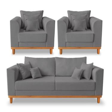 Imagem de Kit Sofá 3 Lugares E 2 Poltronas Beny Viena Suede Cinza