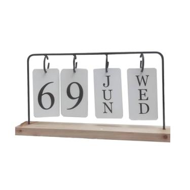 Imagem de Calendário perpétuo de madeira para mesa, exibição de data do mês de madeira de metal para professores, estudantes, sala de aula, decoração de escritório de fazenda rústica, acessórios de mesa (preto)