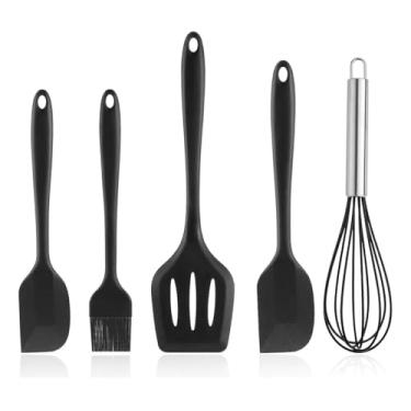 Imagem de Conjunto de Utensílios de Cozinha em Silicone, 5 Peças, com Fouet, Espátulas e Pincel, Livre de BPA, Lavável em Lava-Louças (Preto)