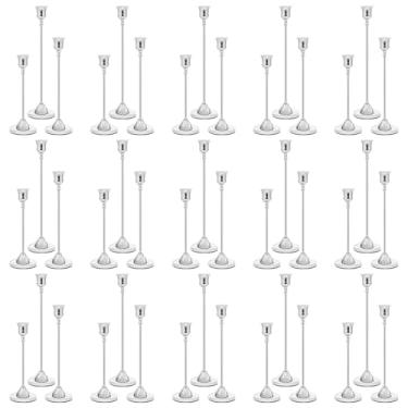 Imagem de Castiçais de 45 peças, castiçal cônico de metal, castiçais prateados para velas de pilar, decorações de mesa de jantar vintage para decoração de festa de casamento, Natal, Dia das Bruxas