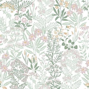 Imagem de Safiyya Papel de parede floral Peel and Stick Boho Contact Paper removível autoadesivo impermeável para banheiro e quarto papel de parede moderno 43,9 cm x 500,4 cm