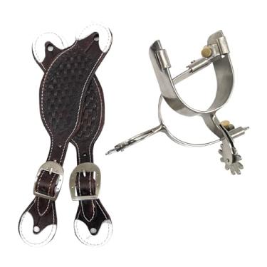 Imagem de Kit Profissional para Quarto de Milha com Correia Esteirada em Couro e Espora Inox, Conjunto de Montaria com Fivelas Prateadas, 4 Cores Disponíveis (Marrom)