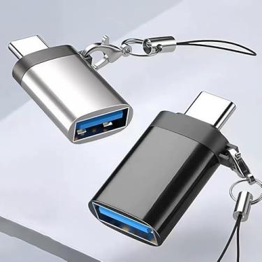 Imagem de Adaptador USB C para USB A com cordão, USB C macho para USB 3.0 fêmea, conversor OTG tipo C Thunderbolt 3 compatível com iPhone 17 16 15, Galaxy S10 para S25 e mais dispositivos tipo C, prata