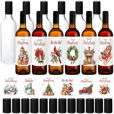 Imagem de Maxcheck Conjunto de 44 garrafas de vinho de plástico de Natal de 750 g com cápsulas retráteis adesivos herméticos 750 ml garrafas de licor transparentes vazias com tampa para fabricação de vinho