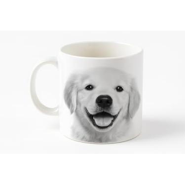 Imagem de Caneca de Porcelana com Estampa de Cachorro Golden Retriever, Branca, 390ml, para Café e Chá