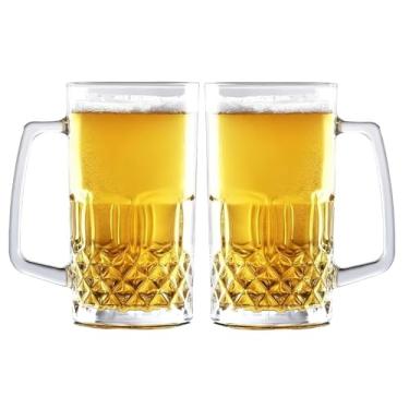 Imagem de Komost Conjunto de 2 canecas de cerveja de plástico de 945 ml com alças, copos de cerveja grandes transparentes reutilizáveis para freezer, ideal para festa, bar, casa, hotel
