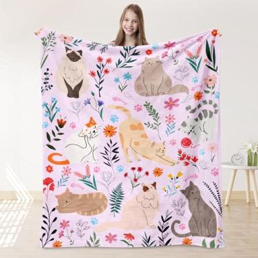 Imagem de Cobertor de gatos para meninas, presentes para amantes de gatos, cobertor infantil ultramacio para decoração de quarto de cama 101,6 cm x 127 cm