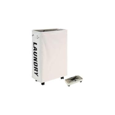 Imagem de Cesto Organizador Dobrável com Rodinhas, Plástico, Bege, 42x26x39cm, Design Ventilado, Alças Laterais, para Roupas, Brinquedos e Toalhas