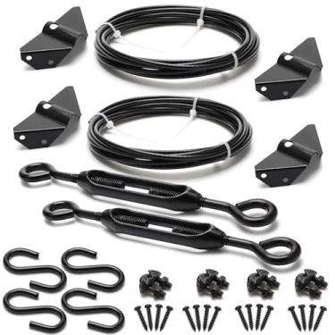 Imagem de 2 conjuntos de kits de portão anti-queda para cerca de madeira, kit de cabo de suporte de portão Anglecai para kit de reparo de porta de portão de madeira, kit de portão de cerca anti-flacidez para