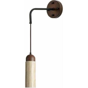 Imagem de WLHAZMWY Candeeiro de parede de travertino com tira longa, lâmpada linear de pedra natural, lâmpada japonesa de meados do século, rústica para casa de fazenda cabeceira