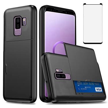 Imagem de Asuwish Capa de celular para Samsung Galaxy S9 Plus com protetor de tela de vidro temperado e suporte para cartão de crédito, capa carteira rígida, acessórios para celular Glaxay S9+ 9S 9+ S 9 9plus