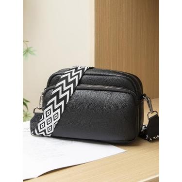 Imagem de Bolsa quadrada vintage feminina, bolsa tiracolo minimalista para mulheres, bolsa de ombro casual versátil, Preto, 5.5 x 7.08 x 3.14 inches, Bolsas transversais