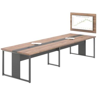 Imagem de Mesa Sala De Reunião Empresa Painel 6 Lugares Noce Preto