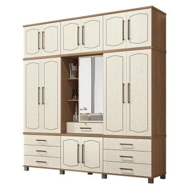Imagem de Guarda Roupa Casal Londres Capelinha 13.7 13 Portas 7 Gavetas Jatobá-areia Com Espelho - Santos Andirá Jatobá-areia