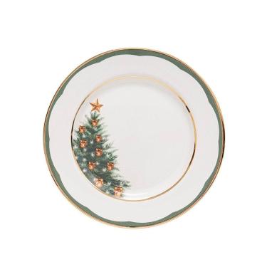 Imagem de Prato De Sobremesa Copa E Cia Aquarelle Em Cerâmica Filetado árvore De Natal