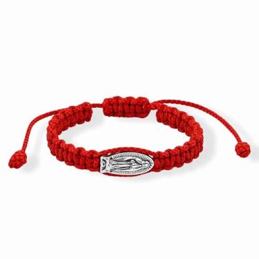 Imagem de Liamlove Pulseira de corda vermelha feita à mão de Nossa Senhora de Guadalupe de San Benito para o bebê Nossa Senhora contra o mau-olhado.