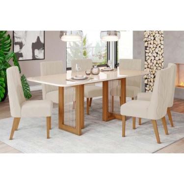 Imagem de Conjunto: Mesa de Cozinha Yara c/ Tampo Madeirado c/ Vidro Curvo 200x9