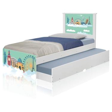 Imagem de Bicama Juvenil Adesivada Mundo Viagens Com Colchões