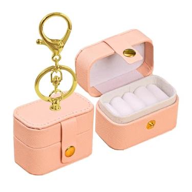 Imagem de Caixa de almofadas de anel de casamento para coleira de cachorro, mini anel de viagem de couro PU bolsa com clipe de chaveiro e fecho de fivela, estojo de armazenamento de joias para presentes de dama