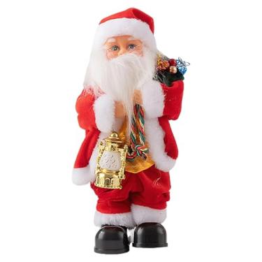 Imagem de 28 cm musical Papai Noel bonito enfeite elétrico de Natal decorações operado por bateria som leve brinquedos de pelúcia engraçado cantando dançando Papai Noel figura dedo de Natal lareira casa suporte