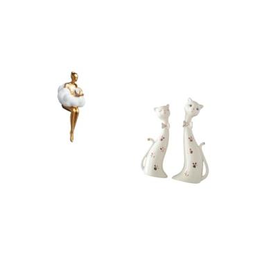 Imagem de Fenteer Estatueta de Resina Estética de com Nuvem, Esculturas de Casal de Gatos, Estátua de Personagem Abstrata Criativa para Escritório, Sala de Janta